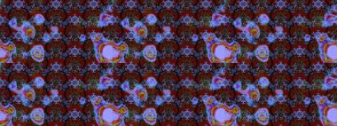 Kahverengi, mavi ve mor renkli çiçekler. Raster illüstrasyonu. El çizimi çiçekli soyut çizim deseni.