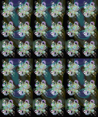 Yeşil renkli çiçekler. Renkli Bahar Teması eskiz kalıbı. Sevimli çiçek raster deseni. Düz Çiçek Elementleri Tasarımı.