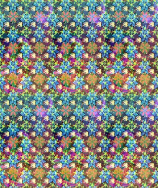 Elle boyanmış suluboya resim çizimleri, çiçekler ve bitkiler. Mavi ve yeşil renkte çiçekler.