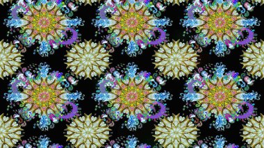 Siyah ve nötr renklerde. Raster illüstrasyonu. Siyah ve nötr renkler üzerinde siyah ve nötr papatyalar deseni.