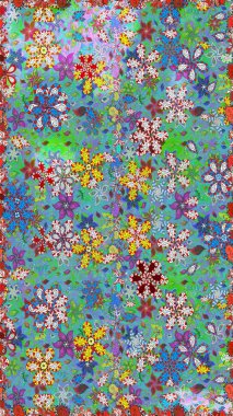 Çiçekler, yapraklar, dekoratif elementler, sıçramalar, lekeler, el çizimleri çizimleri ve Doodle çizimleri, grafik raster çizimleri.