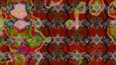 Tropik çiçek desenleri. Raster illüstrasyonu. Kahverengi, kırmızı ve nötr renkte çiçekler.