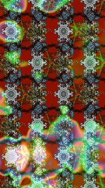 Elle boyanmış suluboya resim çizimleri, çiçekler ve bitkiler. Kahverengi, yeşil ve kırmızı renkte çiçekler.