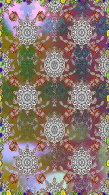 Güzel kumaş deseni. Düz Çiçek Elementleri Tasarımı. Raster illüstrasyonunda kusursuz çiçek deseni. Renkli Bahar Teması Kusursuz Arkaplan.