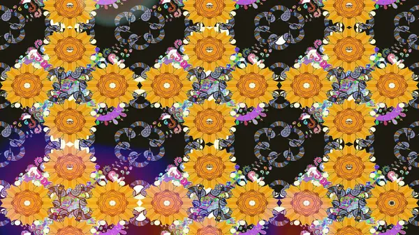 Gri renkli çiçekler. Sevimli çiçek raster deseni. Düz Çiçek Elementleri Tasarımı. Renkli Bahar Teması çizim şablonu.