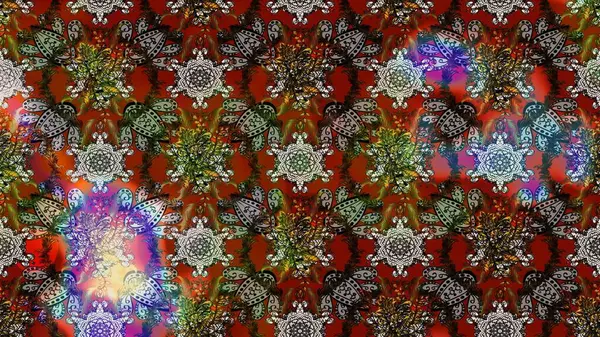 Kahverengi, gri ve kırmızı renkte çiçekler. Renkli Bahar Teması eskiz kalıbı. Düz Çiçek Elementleri Tasarımı. Raster illüstrasyonunda çiçek deseni çizimi.