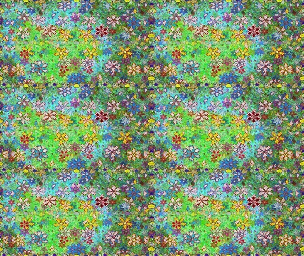 Yumuşak, yaz çiçekli arka plan. Yeşil ve mavi renkte çiçekler. Raster çiçek desenli ve çiçekli..