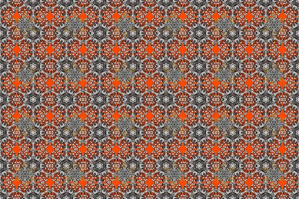 Raster düz çiçekleri pürüzsüz desen. Gri, kahverengi ve turuncu renkli çiçekler. Tasarım hediye paketi, tebrik kartları, posterler ve afiş tasarımı.