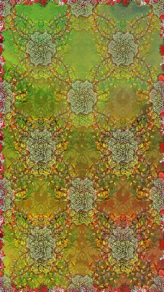 Çiçekli el, pürüzsüz desen çizmiş. Modern gelişim yeşil ve kahverengi raster arka plan duvar kağıdı resimleme klasik çizgili iz sürme desenli çiçekler, çiçekli süsler.