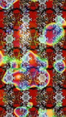 Raster illüstrasyonundaki çiçek desenli çizim. Kırmızı, gri ve kahverengi renkte çiçekler.