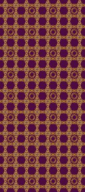 Raster illüstrasyonu. Raster altın desen. Mor, kahverengi ve bej rengi, altın elementlerle. Doğu tarzı arabesk. Kusursuz altın desenli bukleler..