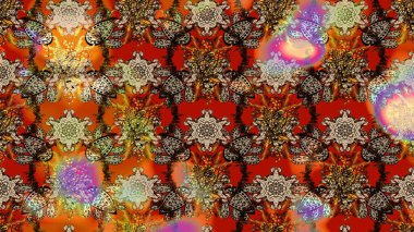 Kahverengi, bej ve kırmızı renkte çiçekler. Çiçek desenli eskiz. Düz Çiçek Elementleri Tasarım Raster illüstrasyonu. Renkli Bahar Teması çizim şablonu.