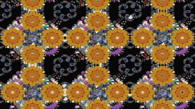 Raster güzel bir çiçek deseni çizmiş. Bahar mevsimi. Tatil havası. Siyah renkli çiçekler. Nazik romantik baskı.