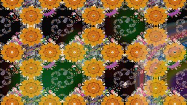 Renkli Bahar Teması eskiz kalıbı. Düz Çiçek Elementleri Tasarımı. Raster..
