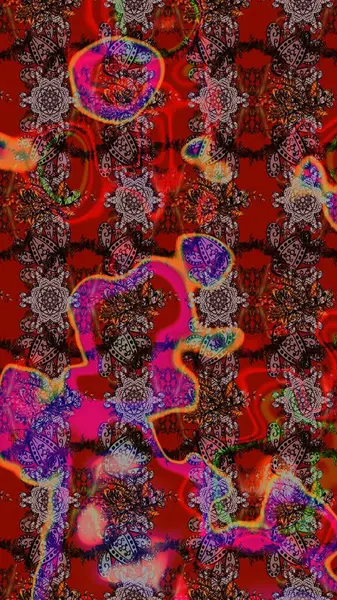 Raster Modaya uygun kumaş deseni. Renkli Bahar Teması eskiz kalıbı. Düz Çiçek Elementleri Tasarımı. Kırmızı, kahverengi ve siyah renkli şirin çiçek deseni.