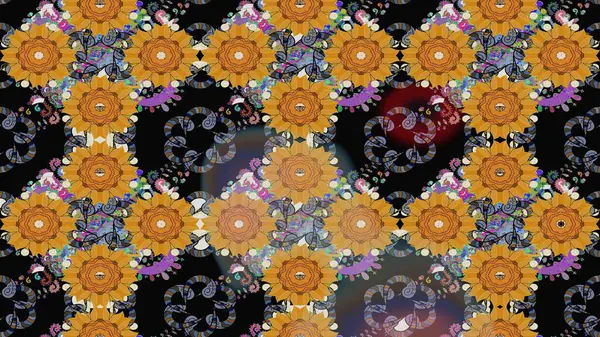 Siyah renkte güzel çiçekler, suluboya desenli, duvar kağıdı, kart ya da kumaş için fayanslı eskizler. Raster..