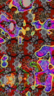 Kabile sanatı boho baskısı, klasik çiçek arkaplanı. Soyut etnik raster çizim kalıbı. Arkaplan dokusu, duvar kağıdı, çiçek teması gri, kırmızı ve kahverengi.