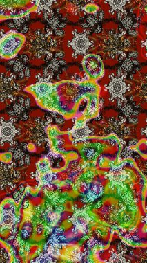 Şirin çiçekli, desenli, kahverengi, yeşil ve kırmızı renkli bir eskiz deseni. Tekstil için suluboya eskiz deseni. El çizimi çiçek çizimi deseni (fayans)).