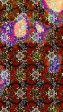 Düz Çiçek Elementleri Tasarımı. Raster illüstrasyonundaki çiçek desenli çizim. Kahverengi, kırmızı ve bej renkli çiçekler. Renkli Bahar Teması çizim şablonu.