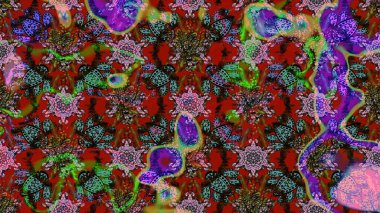 Suluboya, elle çizilmiş. Eskiz arkaplan modeli. Çiçekler kırmızı, kahverengi ve yeşile. Raster stoku.