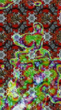 Yeşil, kahverengi ve kırmızı renkler. Yaz çiçekleri teması. El çizimi, soyut ve süslü elementler. Klasik çiçekler. Suluboya resim taklit Raster illüstrasyonu.