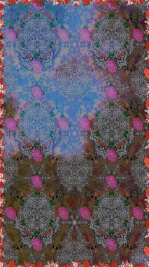 Renkli Bahar Temalı Kusursuz Arkaplan. Çiçekle kusursuz desen. Gri ve kahverengi renkli çiçekler. Düz Çiçek Elementleri Tasarımı.