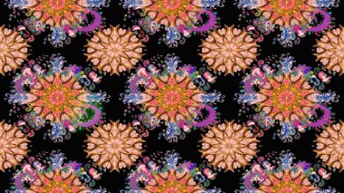 Raster deseni. Bahar çiçekleri dallı desen, siyah renkler çiçekli siluet..