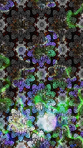 Gri renkli etnik çiçekli zarif eskiz deseni. Asya Tekstil 'inde Raster Çiçek İllüstrasyonu.