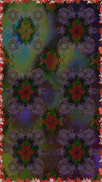 Raster hisseleri. Kahverengi üzerine çiçekler. Kusursuz bir arka plan modeli. Suluboya, elle çizilmiş.