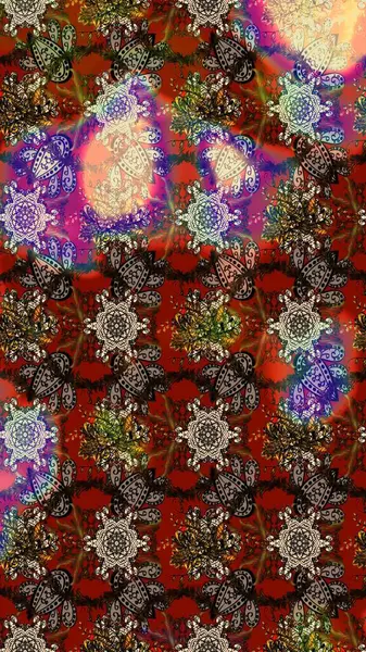 Düz Çiçek Elementleri Tasarımı. Raster illüstrasyonundaki çiçek desenli çizim. Kahverengi, kırmızı ve bej renkli çiçekler. Renkli Bahar Teması çizim şablonu.