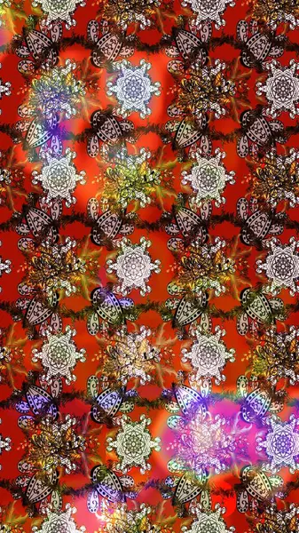 Düz Çiçek Elementleri Tasarımı. Kahverengi, kırmızı ve nötr renklerde çiçekler. Raster illüstrasyonundaki çiçek desenli çizim. Renkli Bahar Teması çizim şablonu.