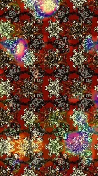 Üzerinde gelincikler ve vadi zambakları olan renkli çiçek desenli nakış deseni. Tekstil tasarımı için kahverengi renkli geleneksel halk çiçekleri buketi.