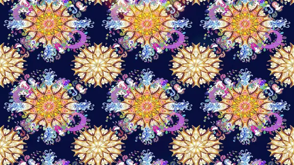 Millefleur 'lar. Tekstil, kumaş, kapaklar, duvar kağıtları, baskı, naylon, yapıştırma, örgü, dekupaj için çiçeksiz arkaplan. Küçük mavi ve bej renkte güzel bir besin torbası deseni, çiçekler..