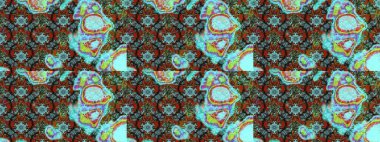 Mavi, kahverengi ve yeşil renkli güzel çiçekli eskiz deseni, suluboya çiçek deseni, duvar kağıdı, kart veya kumaş için fayanslı. Raster..