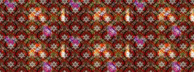 Dallı bahar çiçekleriyle desen, kahverengi, kırmızı ve siyah renkler ve çiçek silueti. Raster deseni.