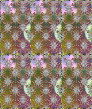 Çok renkli ve kahverengi zarif küçük çiçekler ve gri ve kahverengi renkli komik böcekler, raster deseni, illüstrasyon.