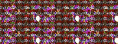 Gri, kırmızı ve kahverengi renklere karalamalar çizilmiş çiçek deseni. Raster illüstrasyonu.