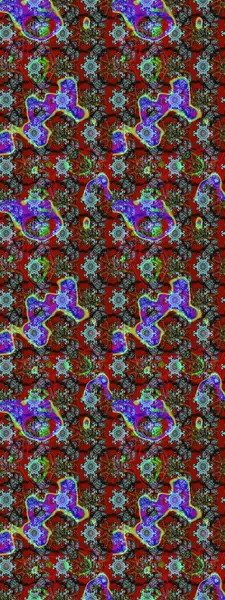 Raster illüstrasyonundaki çiçek desenli çizim. Kırmızı, kahverengi ve mavi renkte çiçekler.