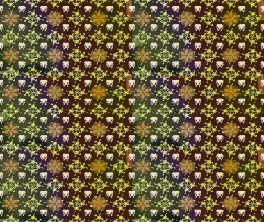 Raster illüstrasyonundaki çiçek desenli çizim. Kahverengi renkte çiçekler.