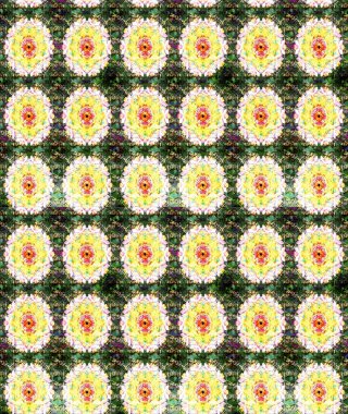 Hediye ambalaj kağıdı, tebrik kartları, posterler ve pankart tasarımı. Raster düz çiçek çizim deseni. Yeşil ve sarı renkte çiçekler.