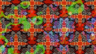 Düz Çiçek Elementleri Tasarım Raster illüstrasyonu. Çiçekli çiçek deseni, suluboya. Kırmızı renkte çiçekler. Renkli Bahar Teması Eskiz Şablonu.