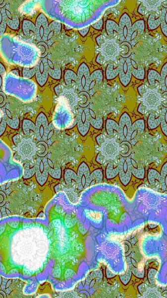 Varicologreen Raster çizimi. Bir sürü yeşil ve soyut çiçekli tropik eskiz deseni. Küçük çiçekte sevimli çiçek deseni var..