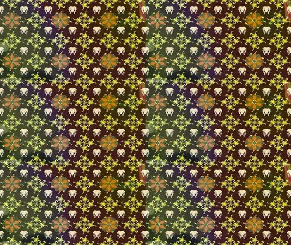 Raster illüstrasyonundaki çiçek desenli çizim. Kahverengi renkte çiçekler.