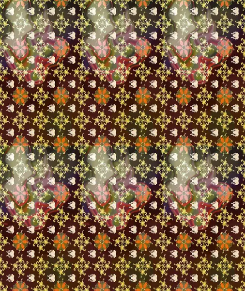 Kahverengi ve bej renkli kıvırcık çiçekler kahverengi ve bej renklerde. Raster illüstrasyonu. Klasik çiçek tasarım elementleri.