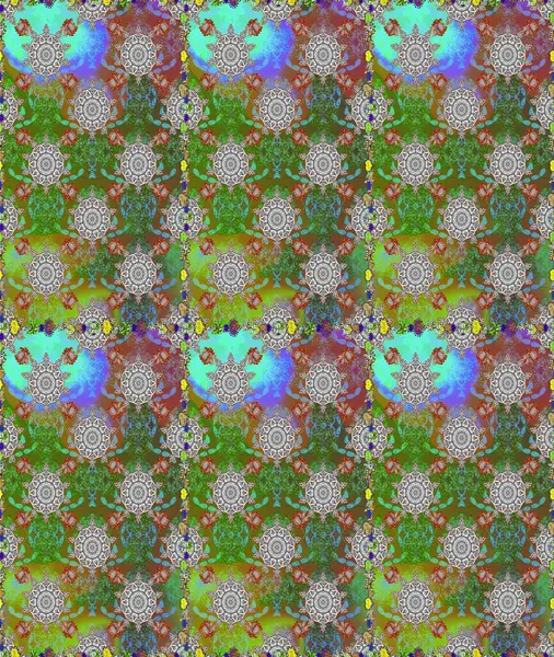 Yaprak ve çiçeklerin suluboya resimleri, yeşil ve gri renklerde kusursuz desenler. Yeşil ve gri renklerde bahar çiçekleri. Raster illüstrasyonu.