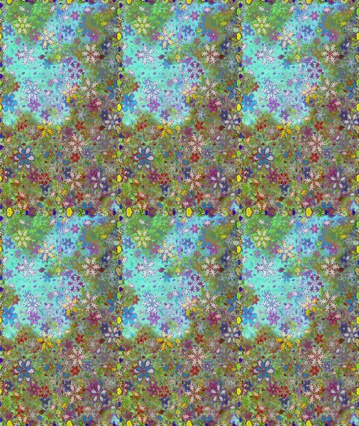 Raster düz çiçekleri pürüzsüz desen. Mavi ve yeşil renkli çiçekler. Tasarım hediye paketi, tebrik kartları, posterler ve afiş tasarımı.