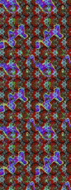 Raster illüstrasyonundaki çiçek desenli çizim. Kırmızı, kahverengi ve mavi renkte çiçekler.