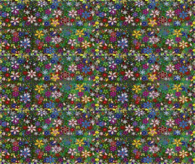 Asya tekstil tarzında. Raster illüstrasyonu. Kusursuz çiçek deseni. Yeşil ve mavi renkte çiçekler. Raster illüstrasyonu.