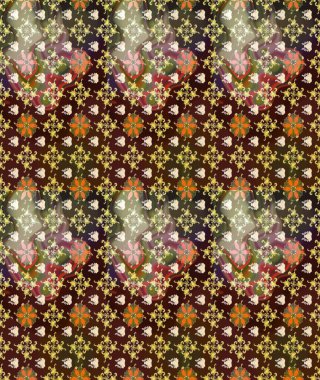 Kahverengi ve bej renkli kıvırcık çiçekler kahverengi ve bej renklerde. Raster illüstrasyonu. Klasik çiçek tasarım elementleri.