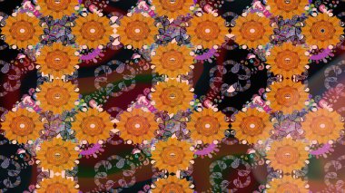 Turuncu renkli çiçekler. Düz Çiçek Elementleri Tasarımı. Renkli Yaz Temalı eskiz kalıbı. Raster illüstrasyonunda çiçek deseni çizimi.